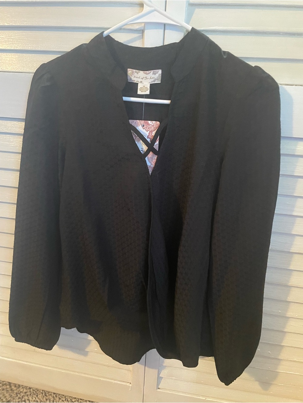 saltwater LUXE Black Long-Sleeve V-Neck Blouse with Crisscross Detail